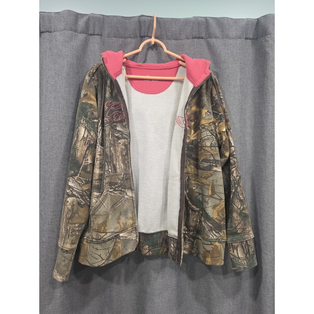 Carhartt Womens XL 16-18 Realtree Camo Pink Full Zip Hoodie Hunting Sweatshirt